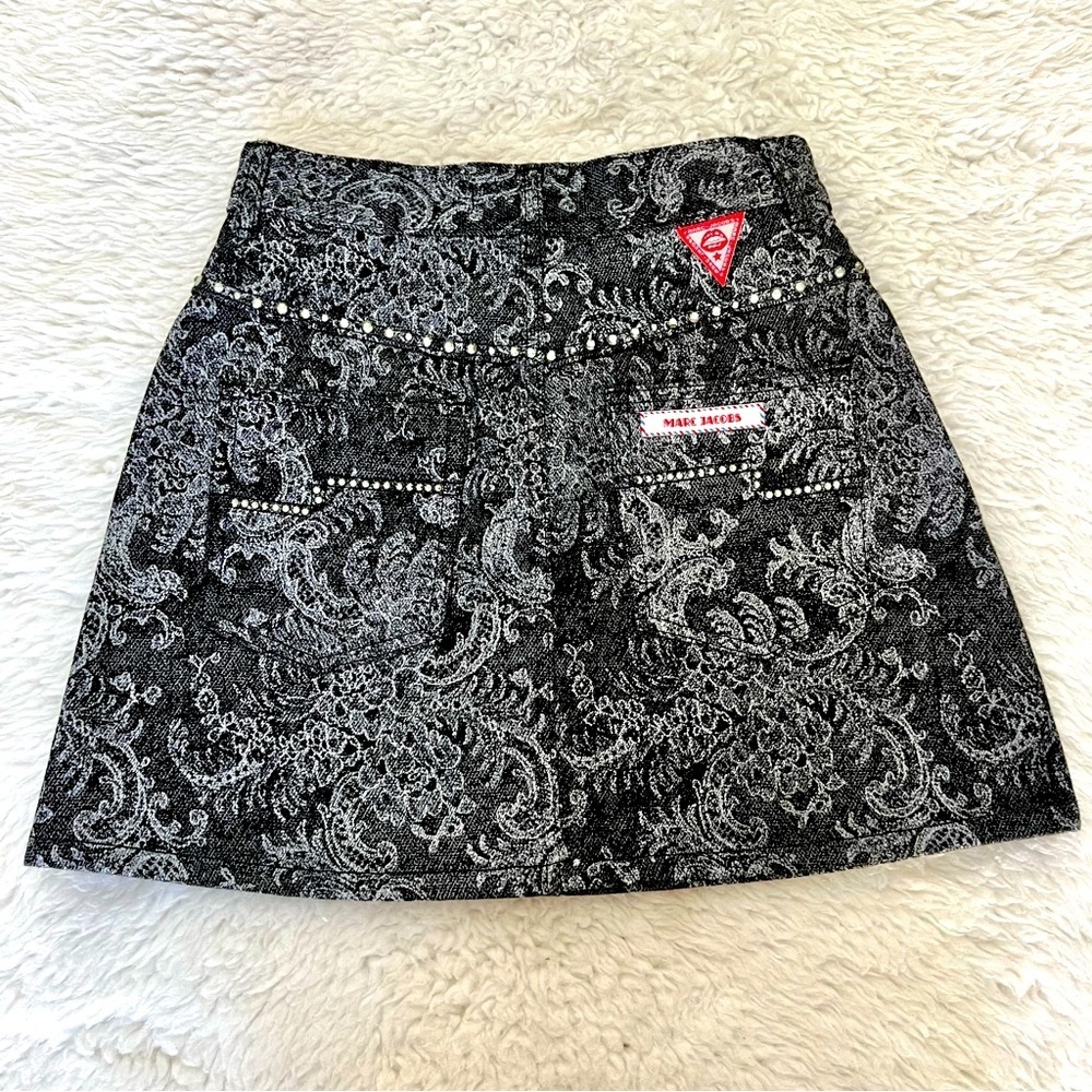 Marc Jacobs Denim black & gray w/ Rhinestones Mini Skirt size 25 XS-S